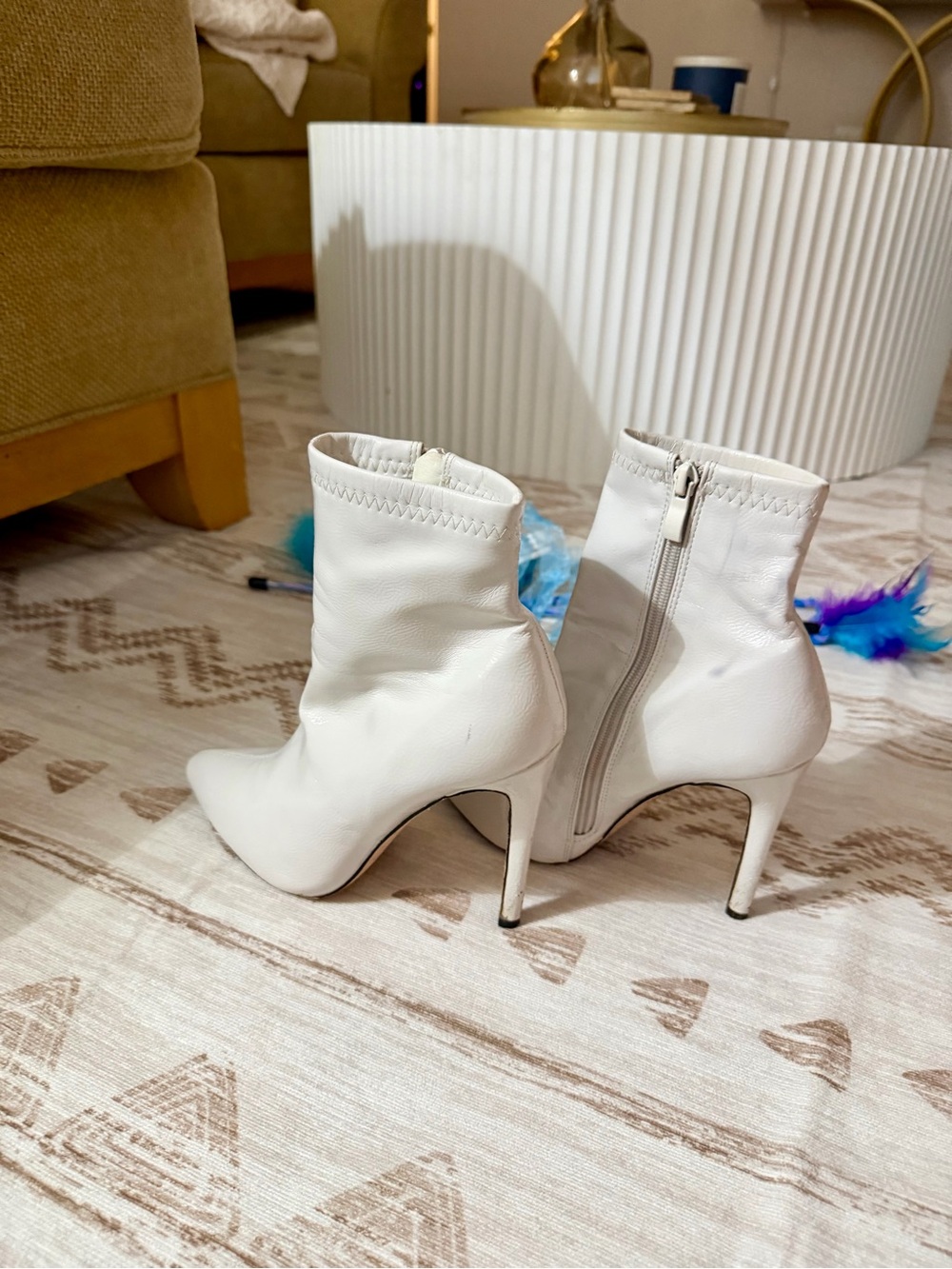 Women's White Stiletto Ankle Boots - Sleek Zip-Up Design